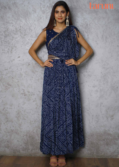 Navy blue Chinnon Printed Gown