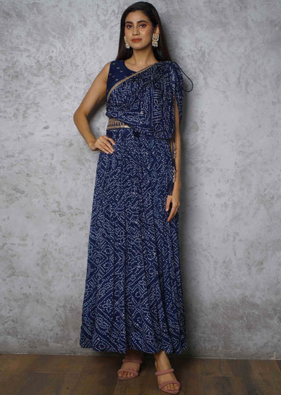 Navy blue Chinnon Printed Gown