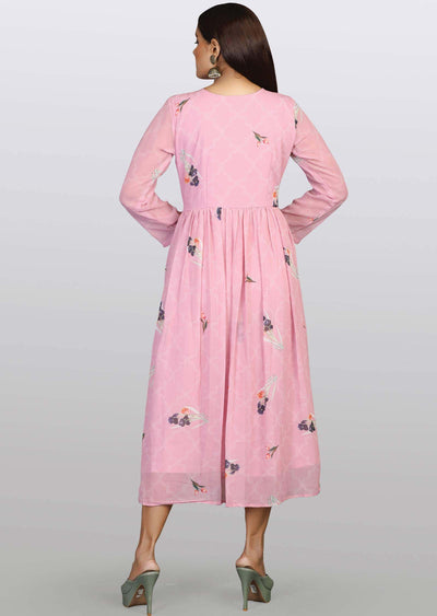 Pink Georgette Sequins Frock Style Kurti