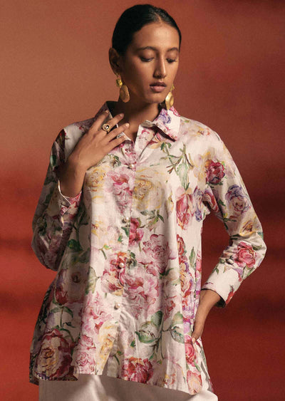 Off White Linen Cotton Printed Co-Ord Set