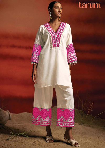 Off White Linen Gota Work Co-Ord Set