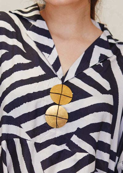 Off White & Black Muslin Printed Co-Ord Set