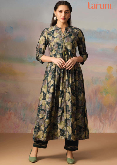 Green Modal Printed Kurti Sets