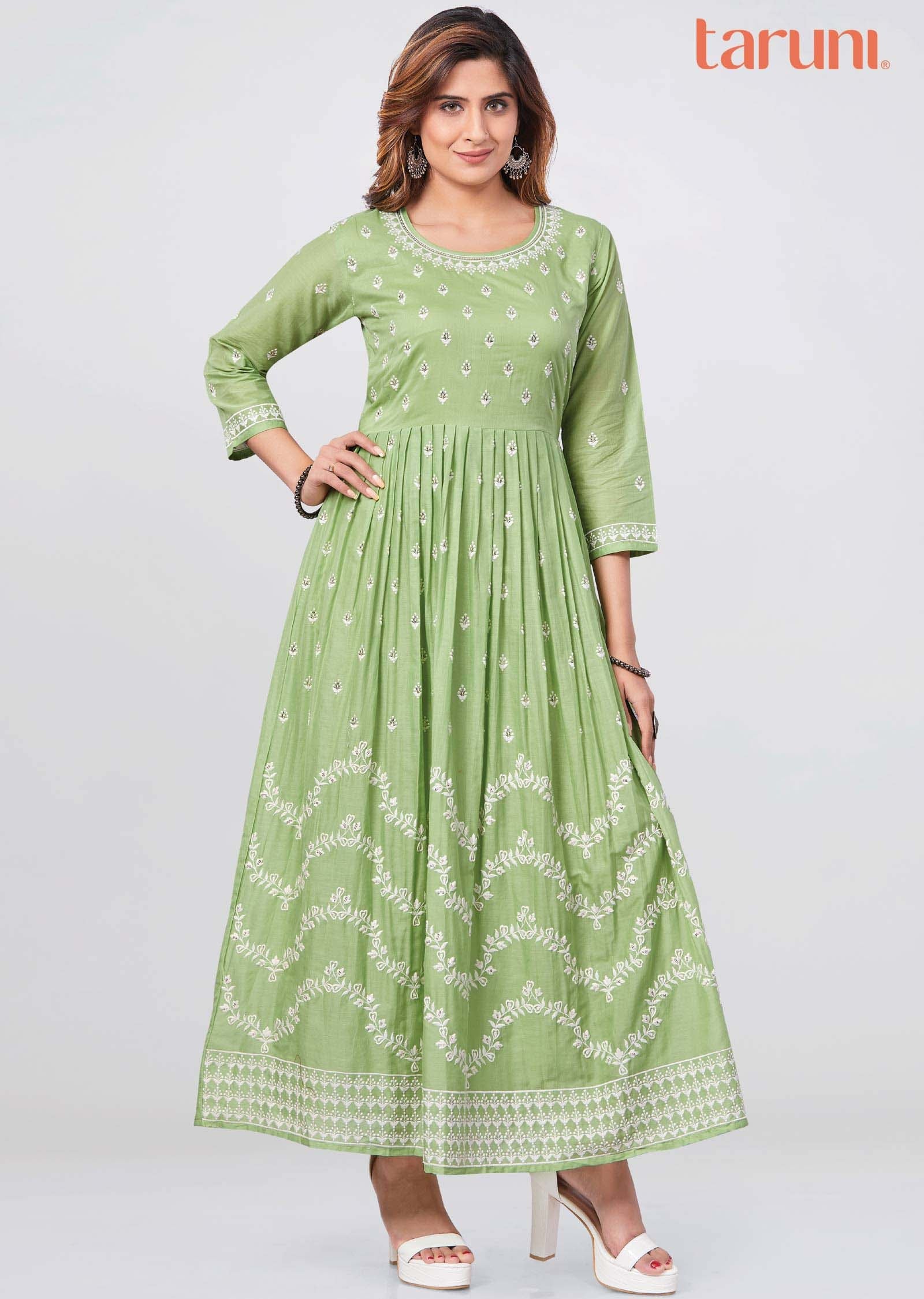 Parrot Green - Dharwad Cotton Long Straight Kurta
