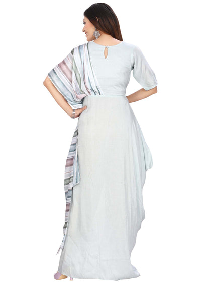 Dusty Blue Silk Printed Kurti