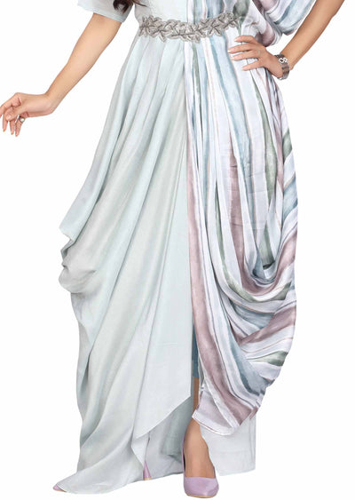 Dusty Blue Silk Printed Kurti