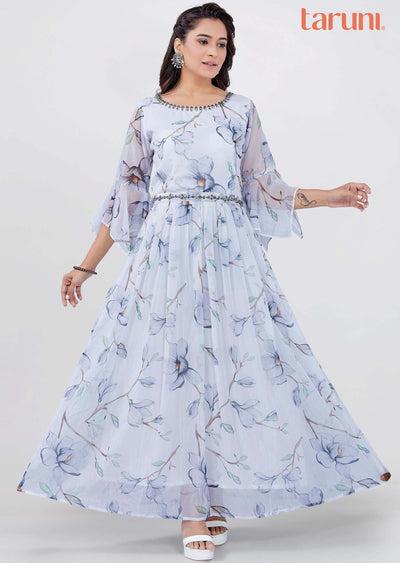 Off White Chiffon Printed Kurti Full legth