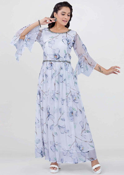 Off White Chiffon Printed Kurti Full legth