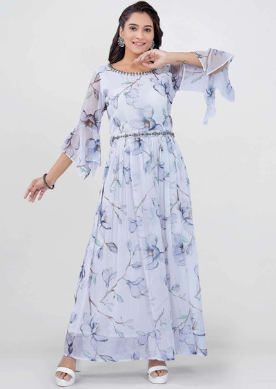 Off White Chiffon Printed Kurti Full legth