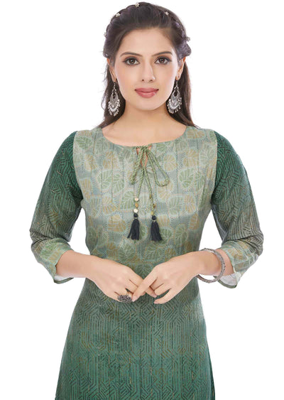Green Dola Silk Sequins Straight Cut Kurti