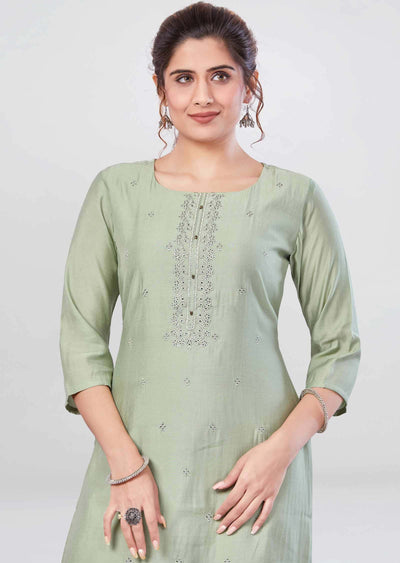 Pista Green Soft Silk Straight Cut Kurti