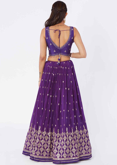 Purple Silk/chinnon Sequins lehenga