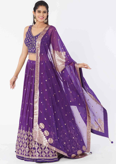 Purple Silk/chinnon Sequins lehenga