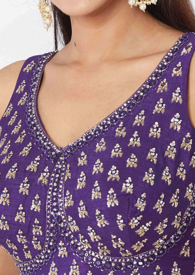 Purple Silk/chinnon Sequins lehenga