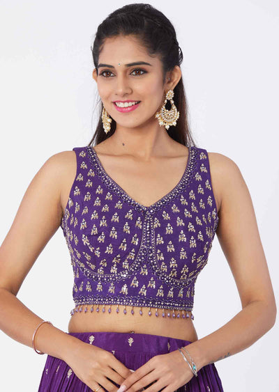 Purple Silk/chinnon Sequins lehenga