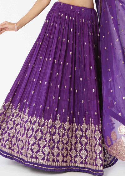 Purple Silk/chinnon Sequins lehenga