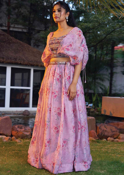 Lavendor Silk & Organza Embroidered Co-Ord Set