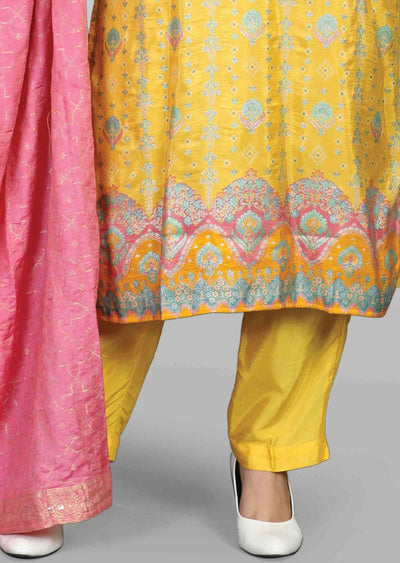 Yellow Banaras Zardosi & Embroidered Straight cut suits