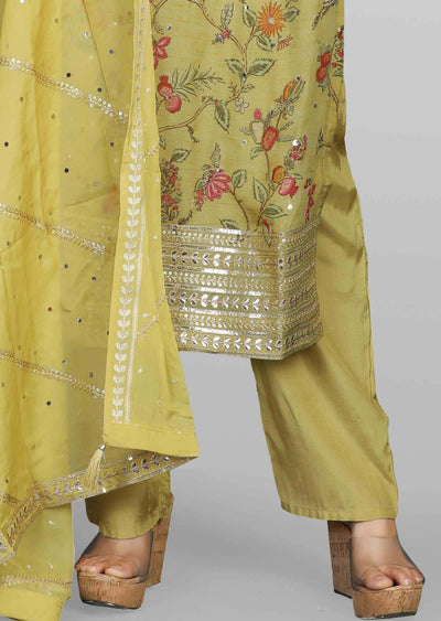 Light Mehandi Green Organza Sequins & Gota work Straight cut suits