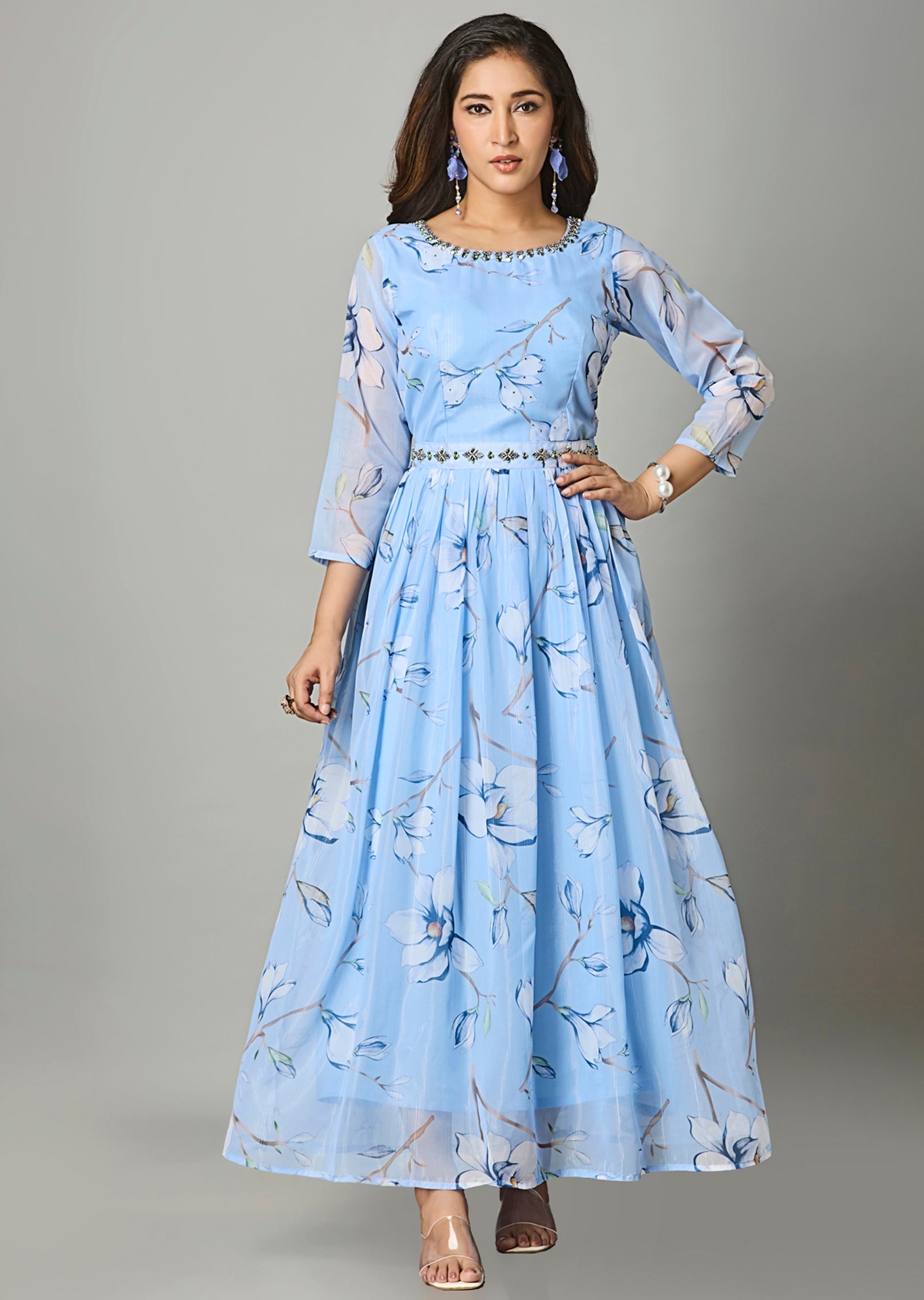 Light Blue Organza Long Dress