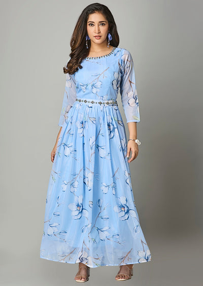 Light Blue Organza Long Dress