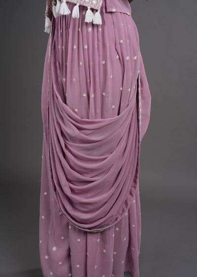 Onion Pink Georgette Draped Saree