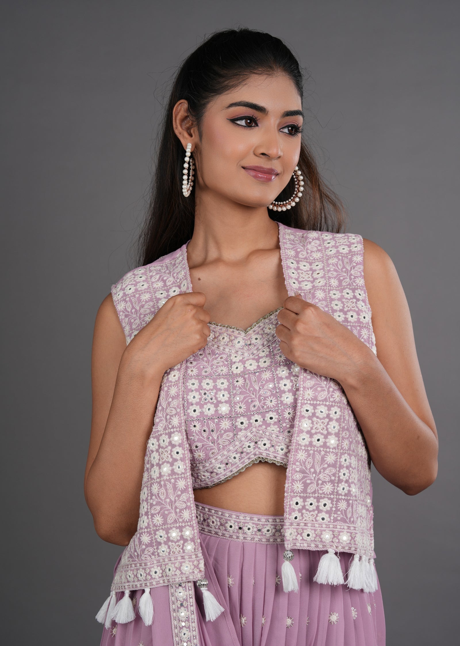 Onion Pink Georgette Draped Saree