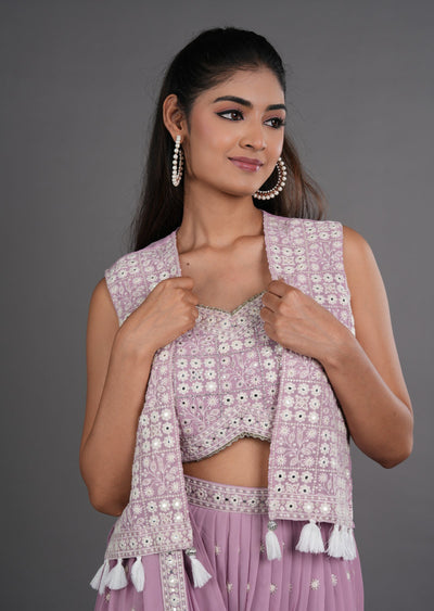 Onion Pink Georgette Draped Saree