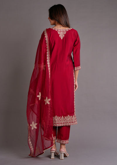 Maroon Silk Straight Cut Suit