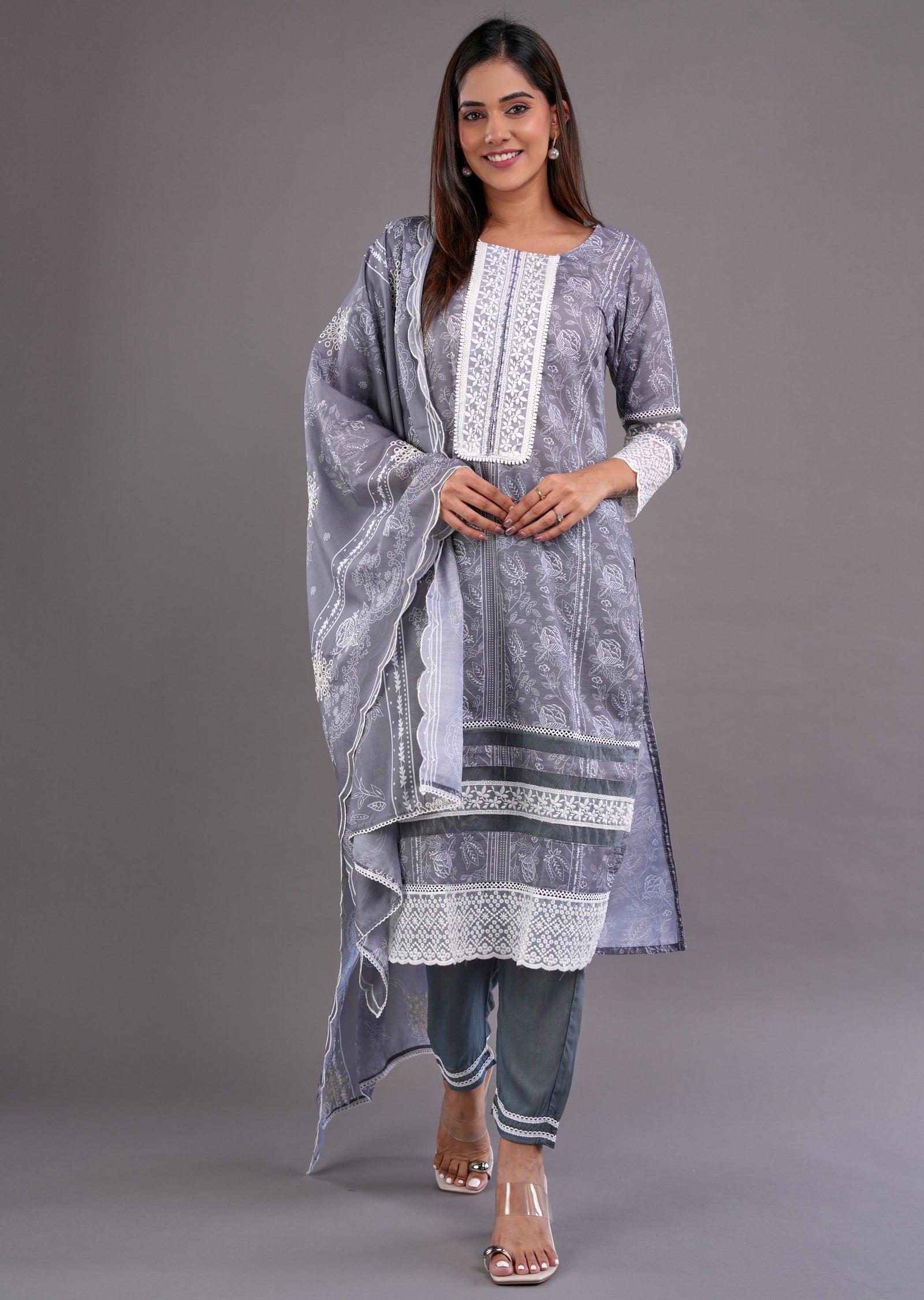 Grey Cotton Straight Cut Suit