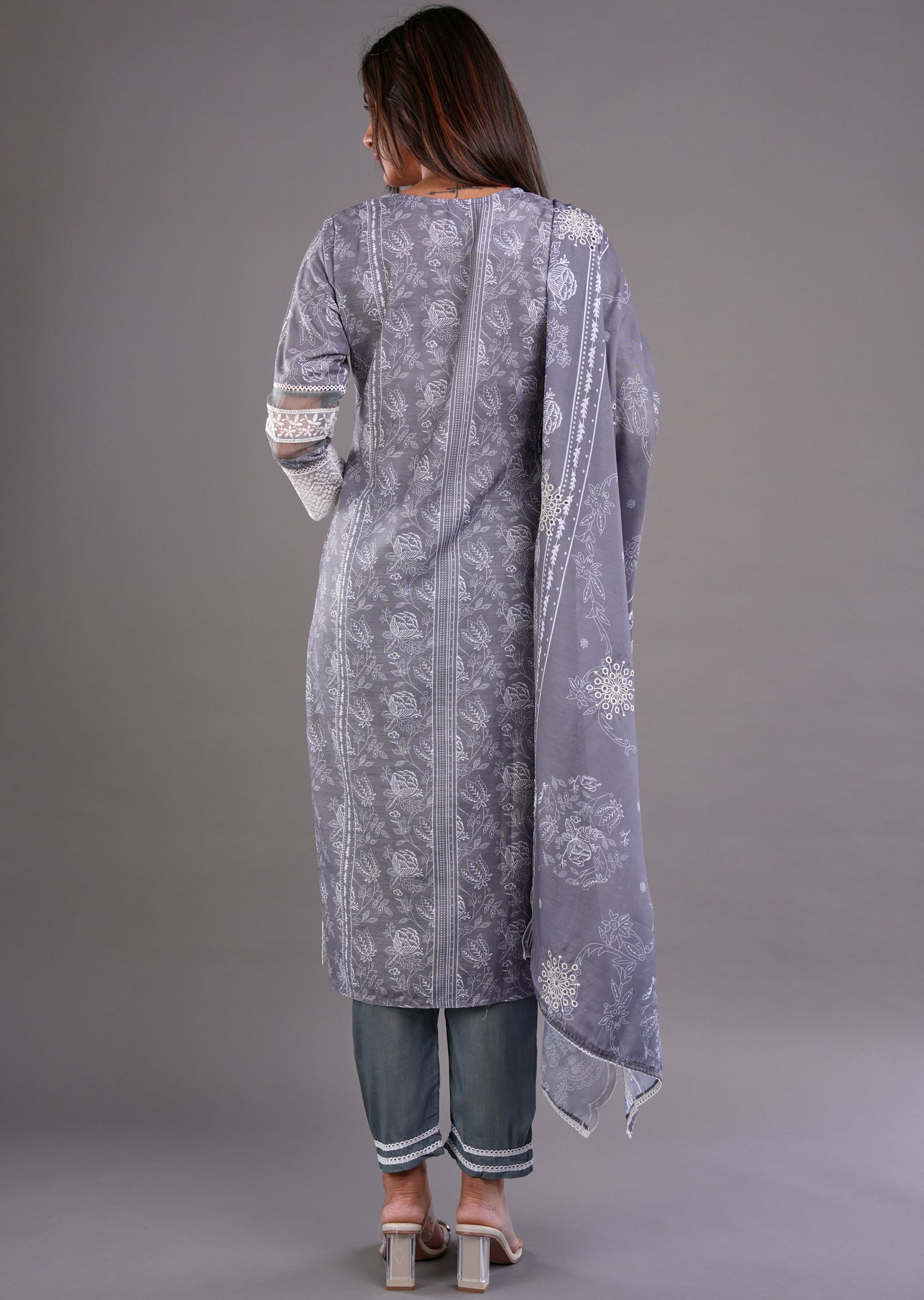 Grey Cotton Straight Cut Suit