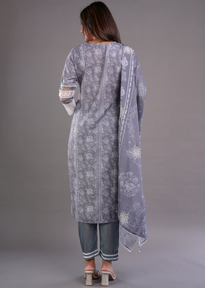 Grey Cotton Straight Cut Suit