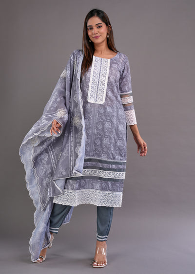 Grey Cotton Straight Cut Suit