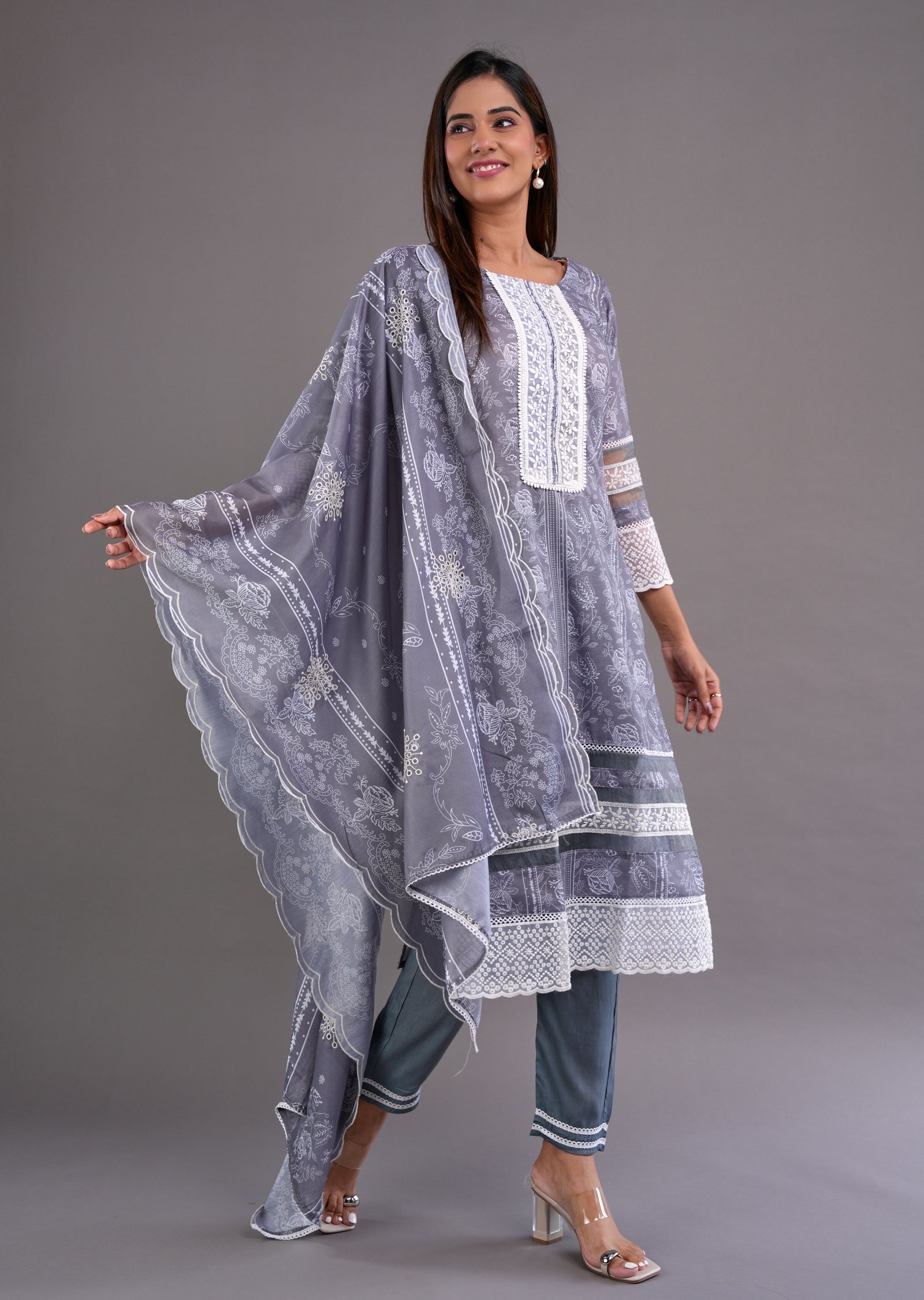 Grey Cotton Straight Cut Suit