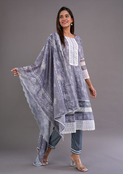 Grey Cotton Straight Cut Suit