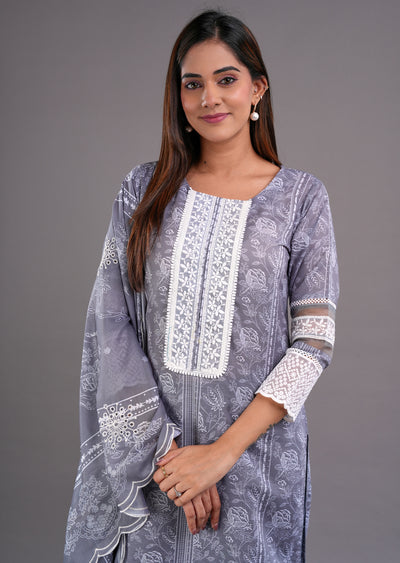 Grey Cotton Straight Cut Suit