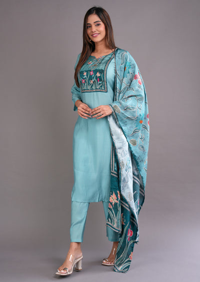 Dusty Green Silk Straight Cut Suit