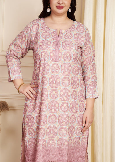 Onion Pink Cotton Straight Cut Kurti