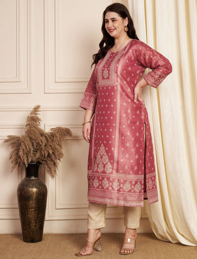 Pink Tissue Straight Cut Kurti