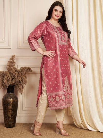 Pink Tissue Straight Cut Kurti