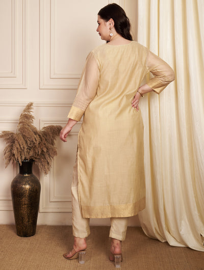Fawn Chanderi Straight Cut Kurti