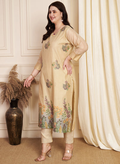 Fawn Chanderi Straight Cut Kurti