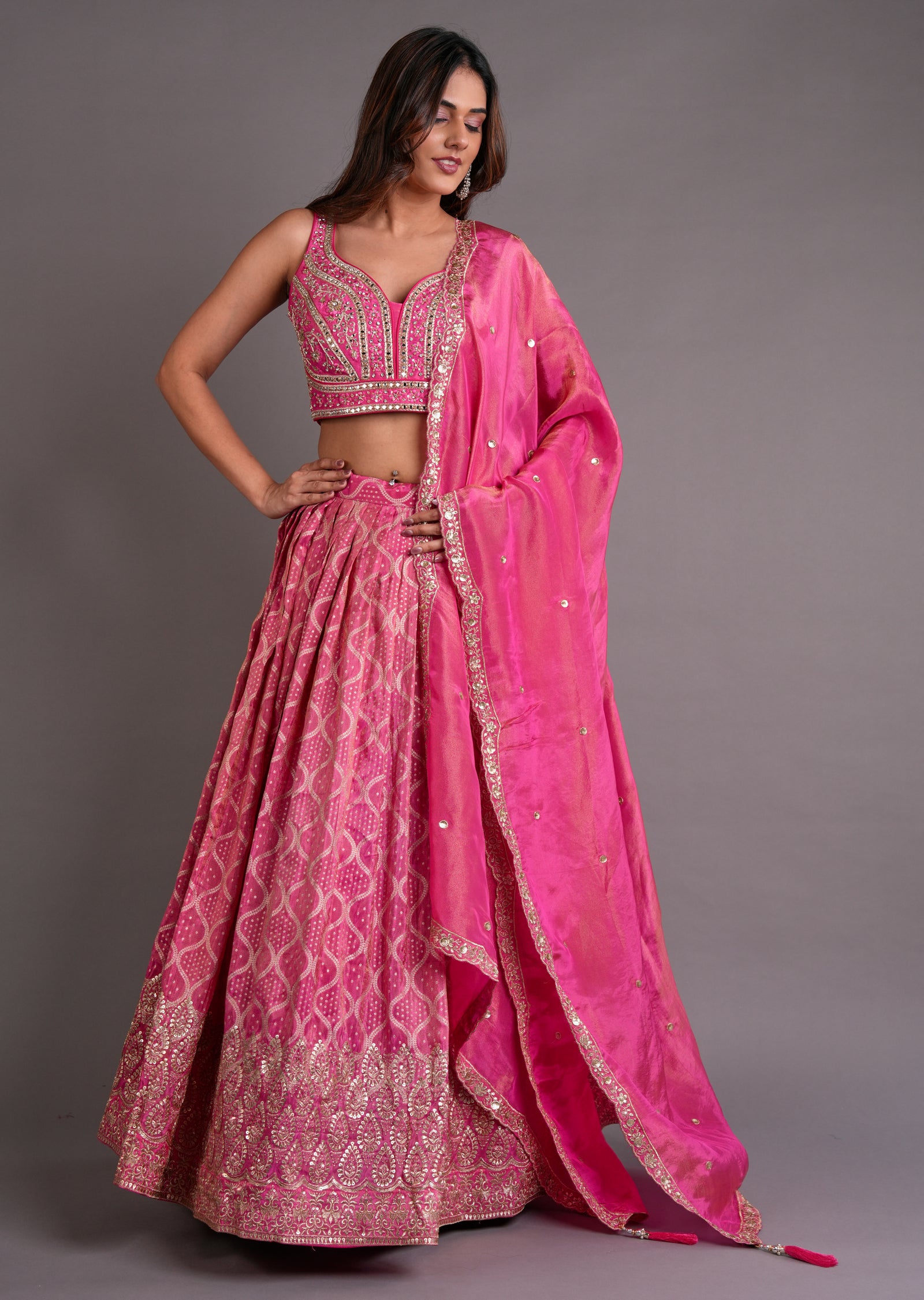 Pink Tissue Silk Lehenga