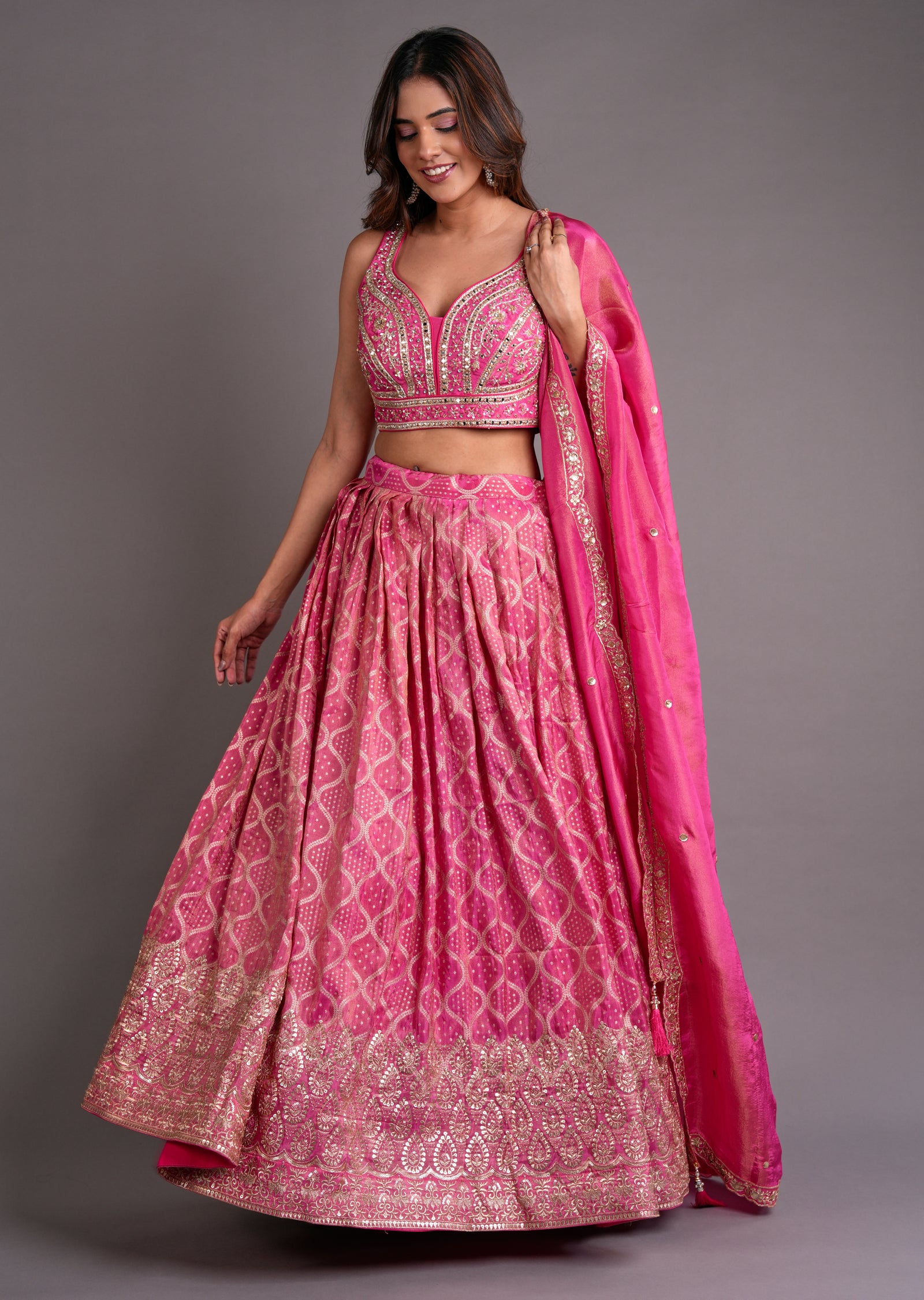 Pink Tissue Silk Lehenga
