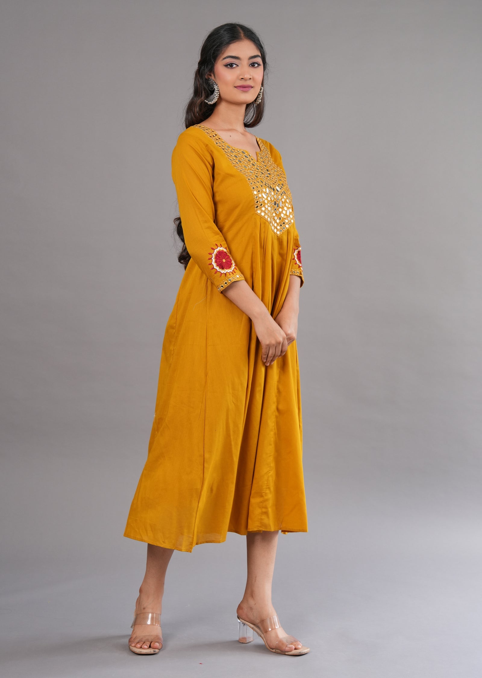 Mustard Cotton Midi Dress
