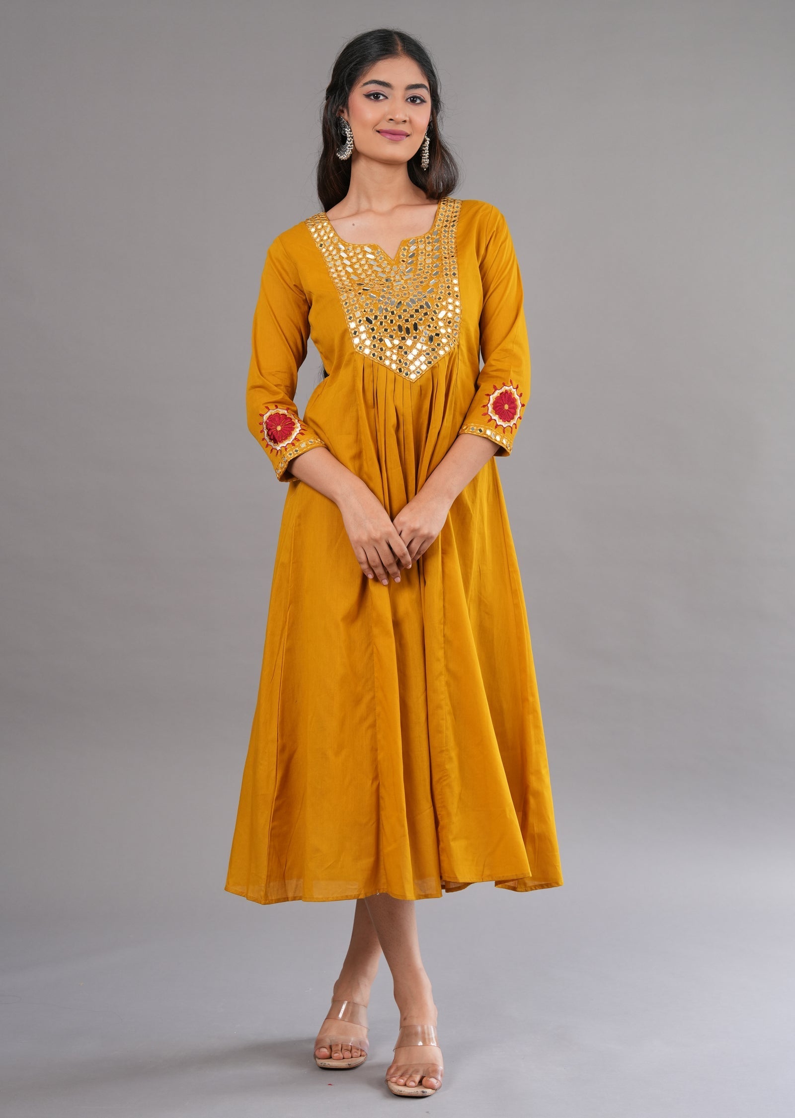 Mustard Cotton Midi Dress