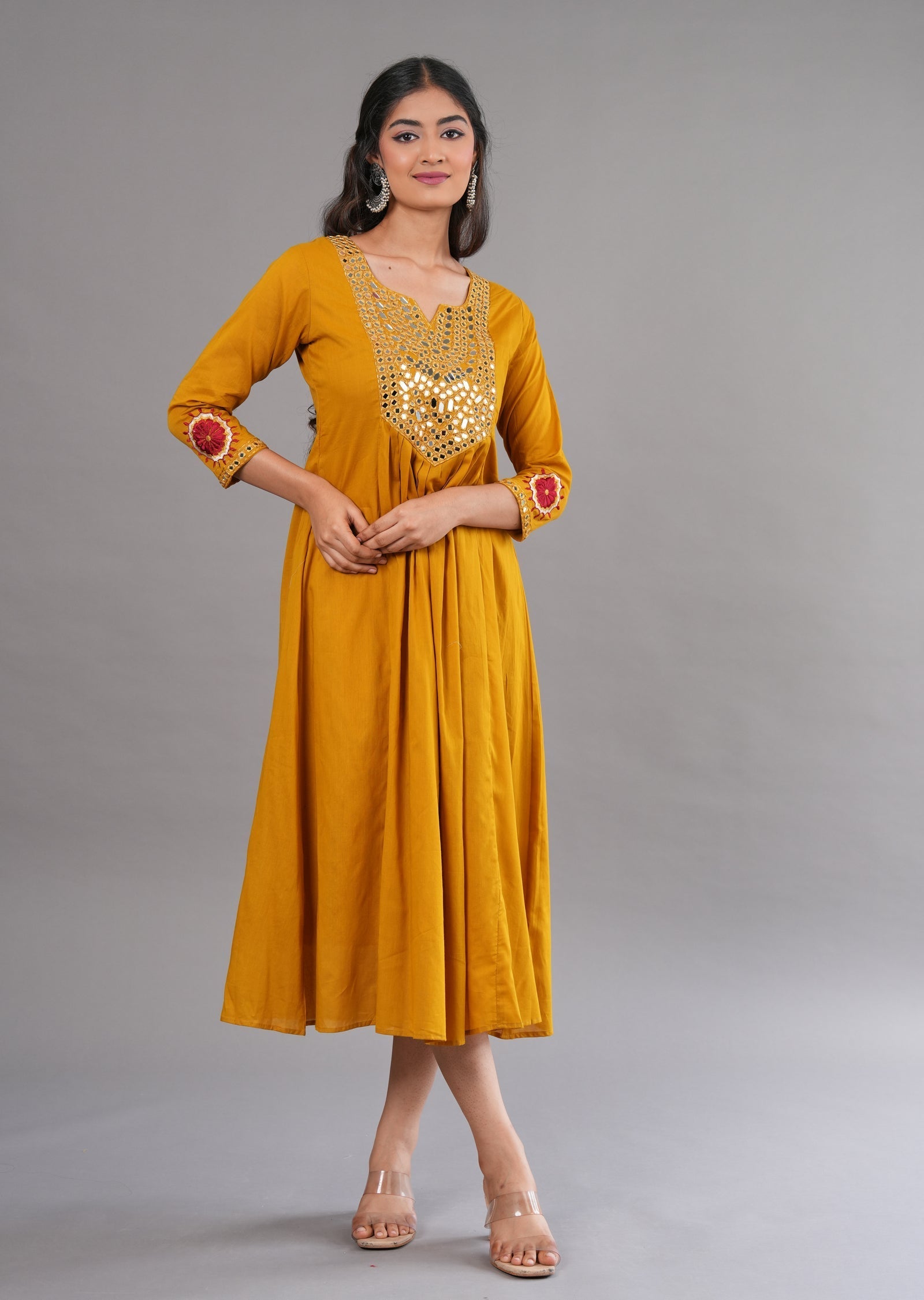 Mustard Cotton Midi Dress