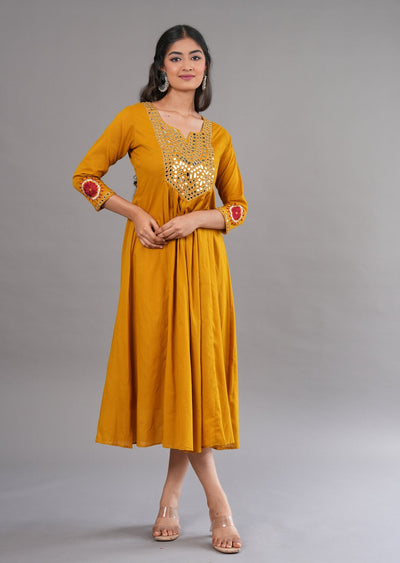 Mustard Cotton Midi Dress