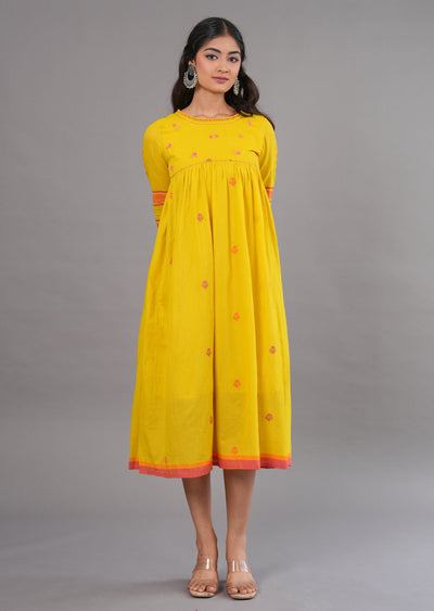 Mustard Cotton Midi Dress