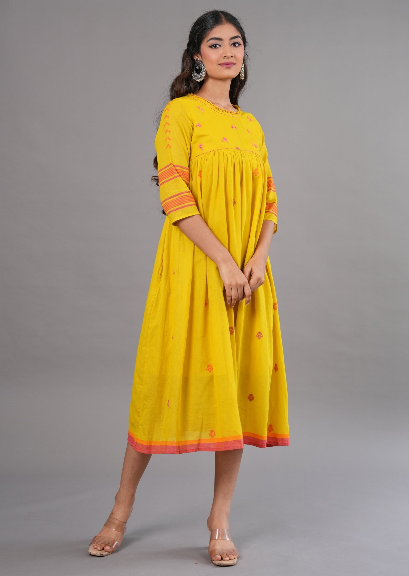 Mustard Cotton Midi Dress
